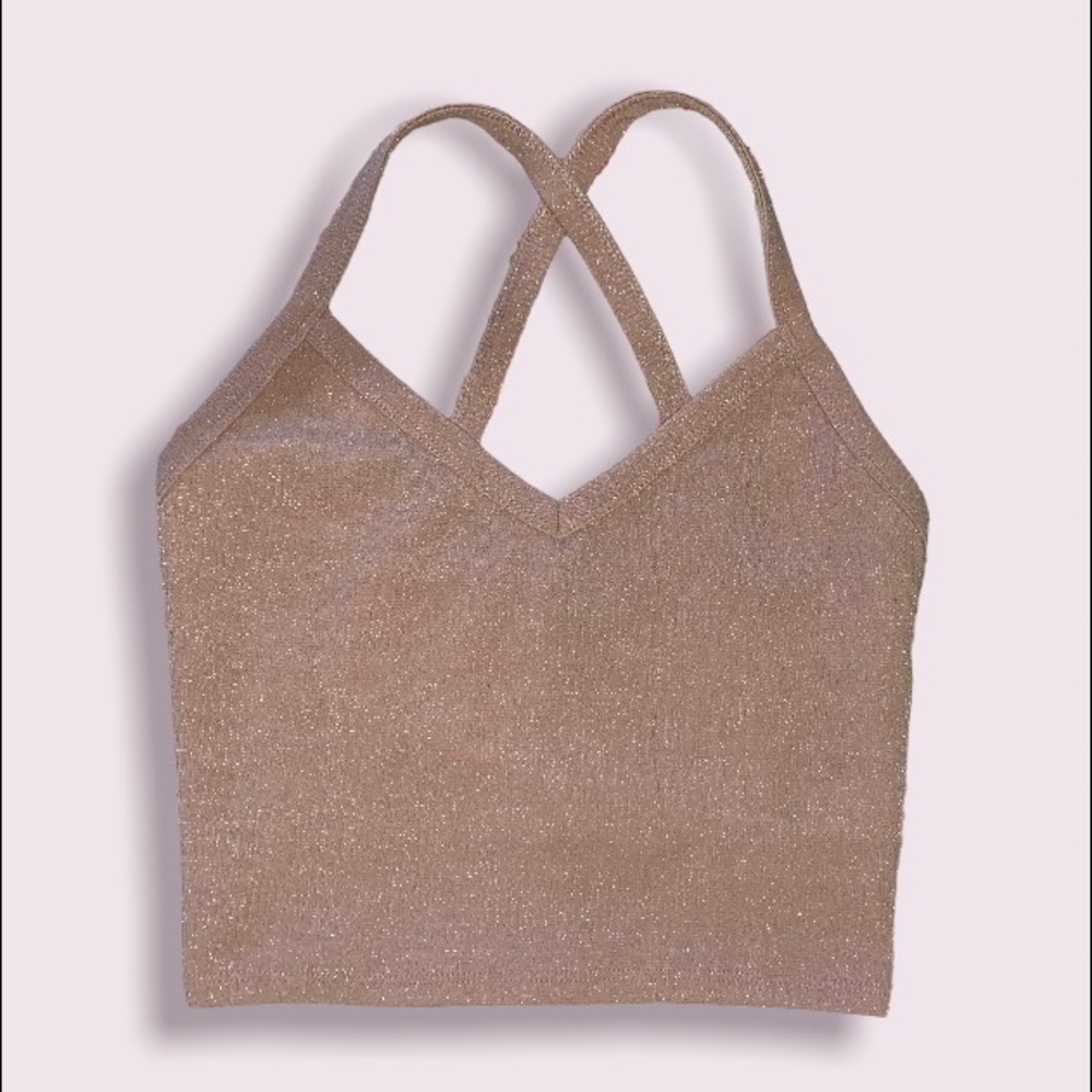 METALLIC PINK CRISS-CROSS CROP TOP
